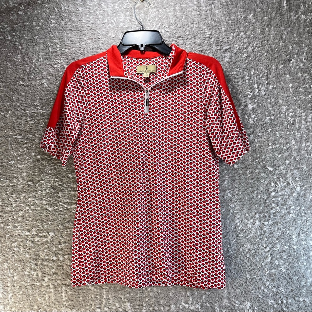 Sport Haley Mock 1/4 Zip Stretch Golf Top Polo Red‎ White Small Nylon Blend